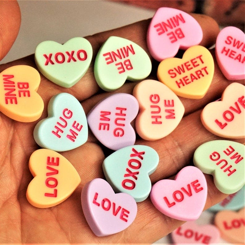 PASTEL CONVERSATION HEARTS Cabochons, Resin Hearts With Words, Flat Back Valentine Love Hearts, Small Gift Ideas For Kids, Diy Gift In Box image 1