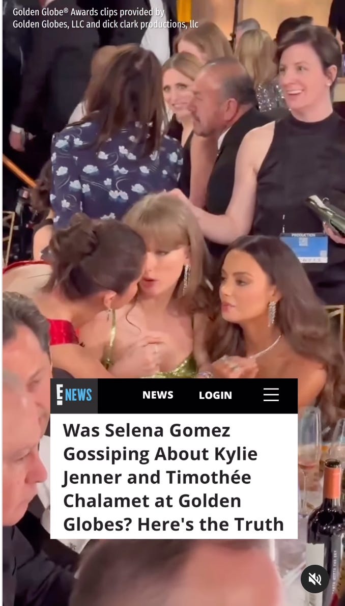 Text: "Was Selena Gomez gossip about Kylie Jenner and Timothee Chalamet at Golden Globes? Here's the truth"