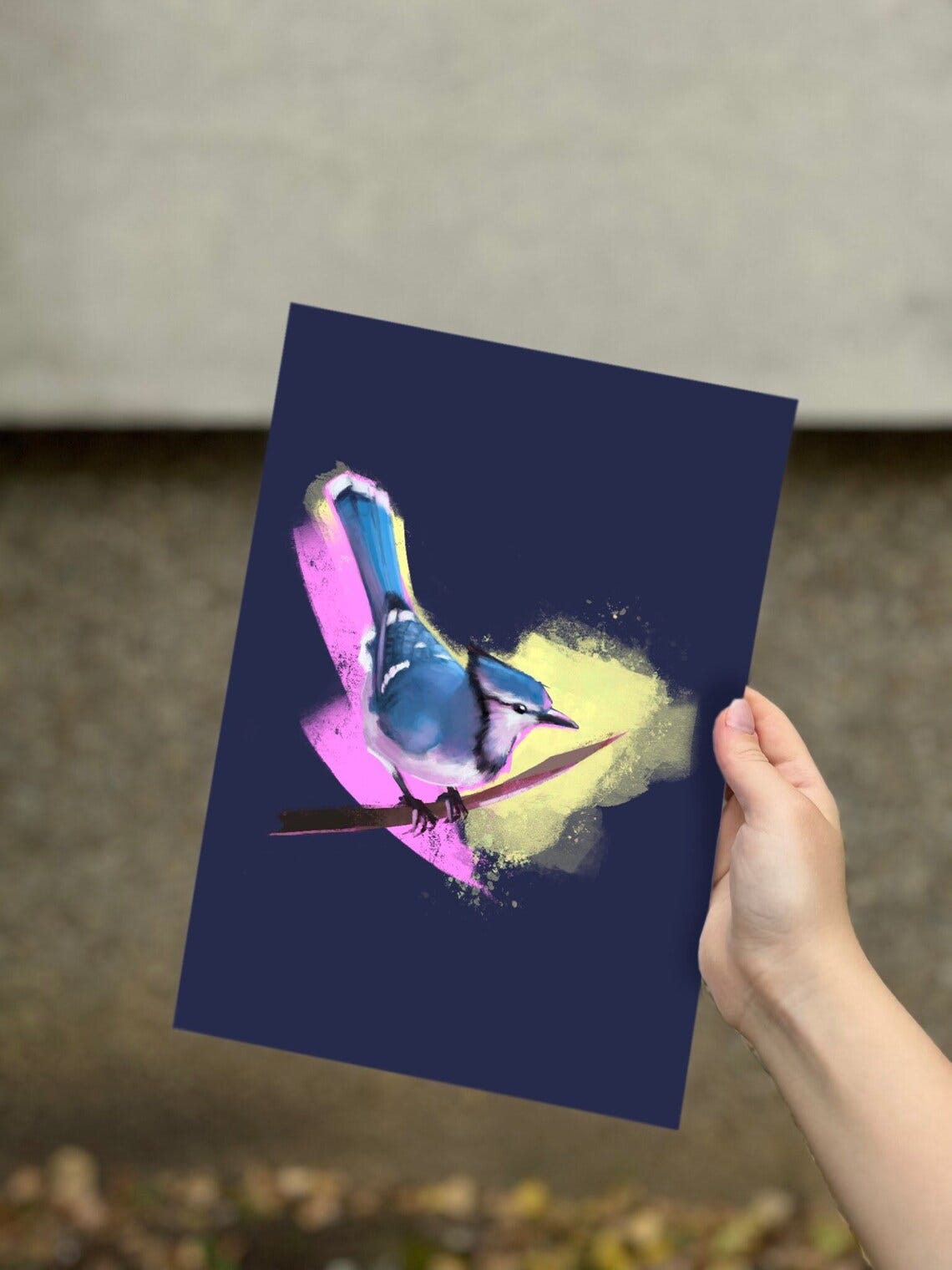 Blue Jay Bird Art Print Digital Painting on Paper Modern Style Contemporary Art, Colorful Art image 1