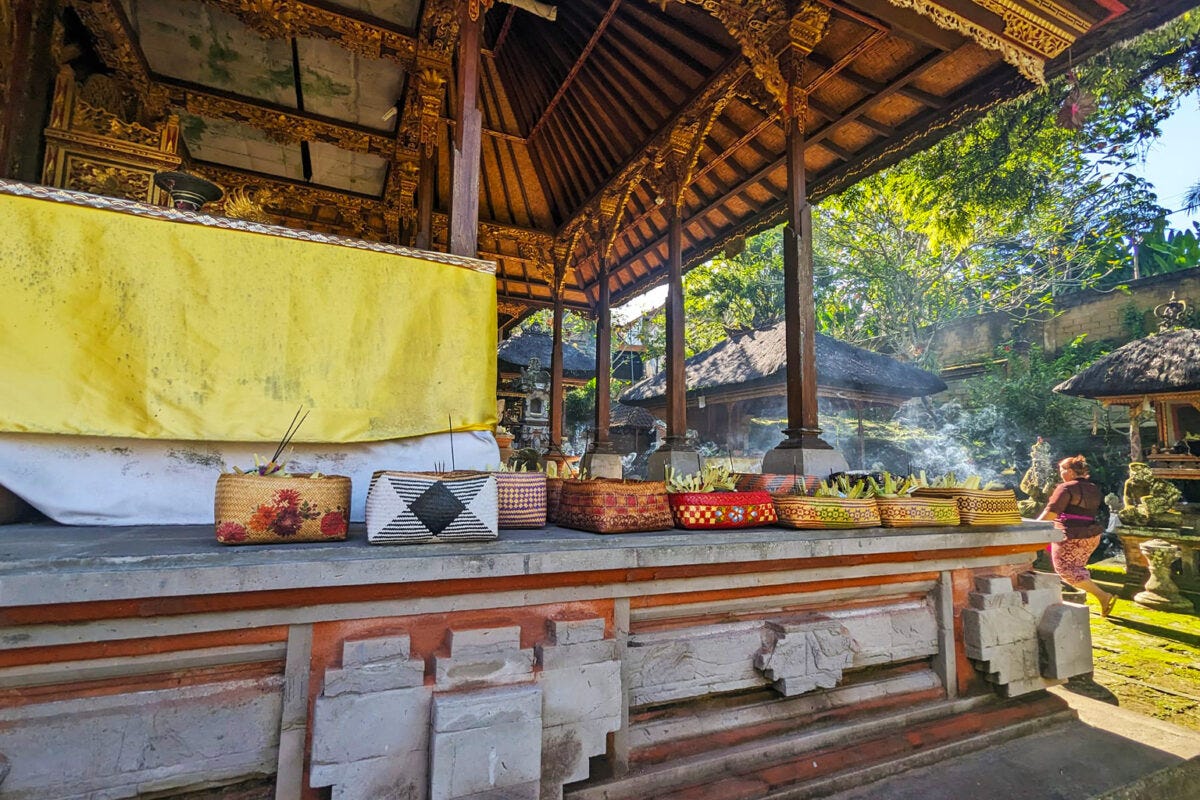 Offerings placed by farmers at a water temple.