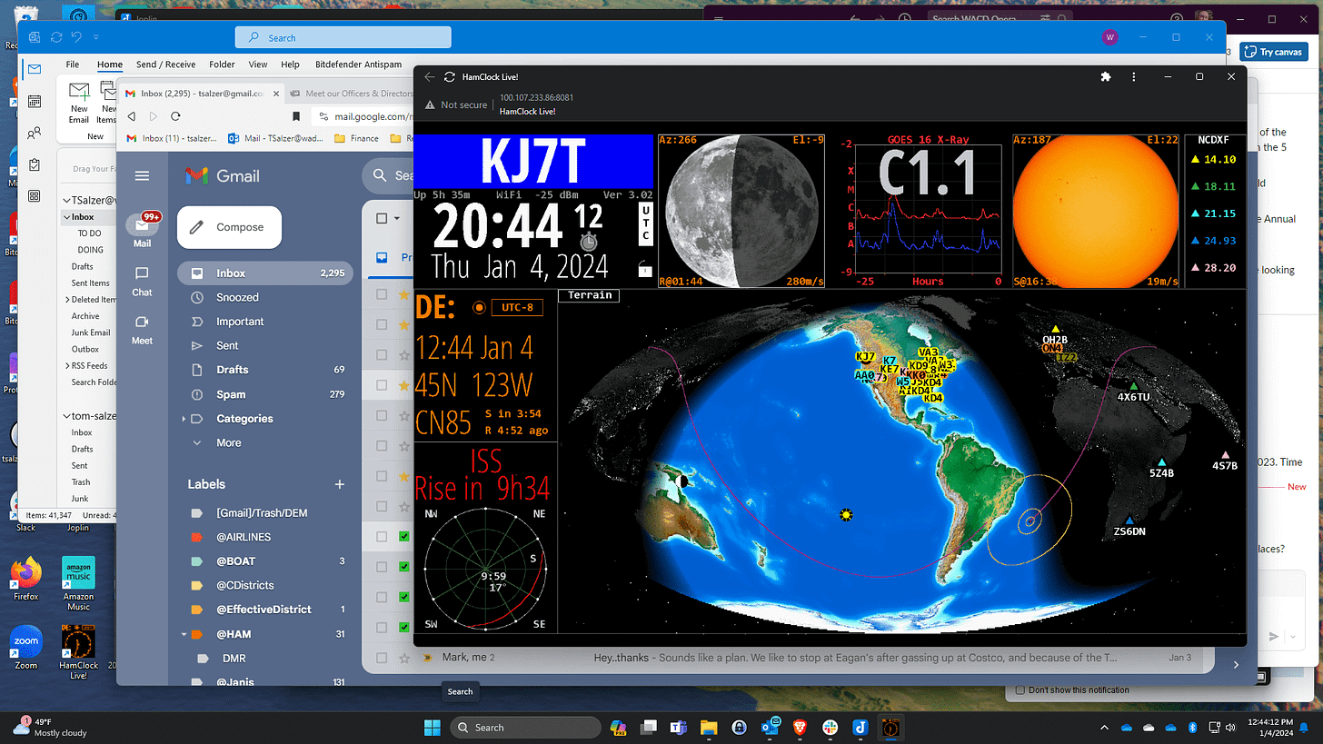 Screenshot of HamClock accessed via Tailscale from 115 miles away