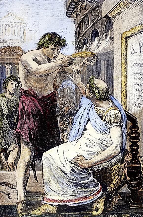 r/ancientrome - Julius Caesar refusing a symbolic crown on this day in 44 B.C. Unfortunately his theatrics didn’t convince many and he was assassinated exactly a month later