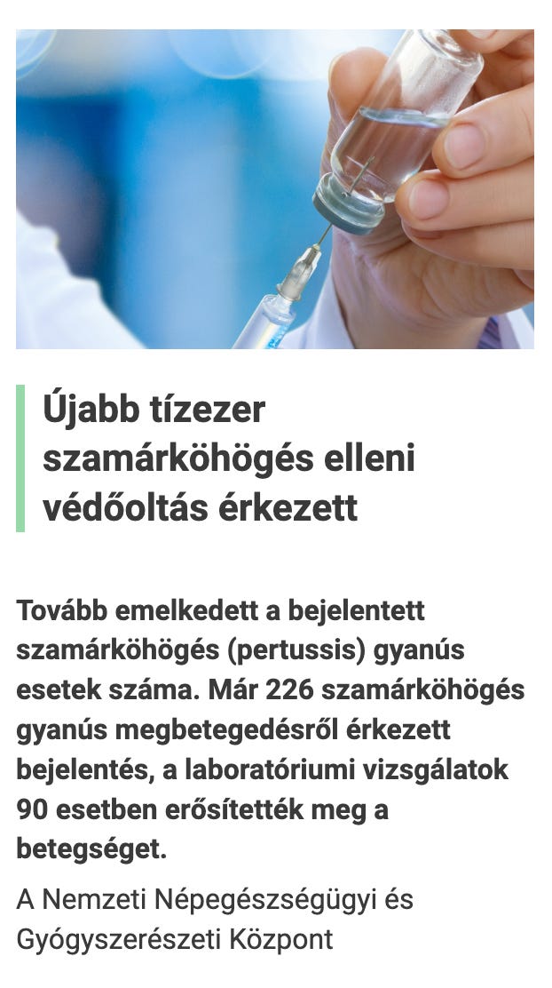 Health officials in Budapest warn about an increase in pertussis cases in the country. There has also been a rise in measles cases in recent months.