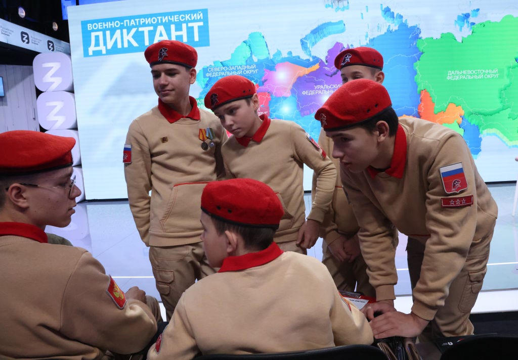 Members of Young Army Cadets Military Movement attend the All-Russian Military Patriotic Dictation on November 15, 2022, in Moscow