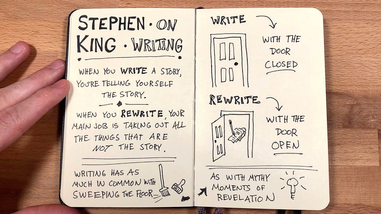 Imagem: um moleskine com texto em inglês com alguns pontos que Stephen King fala em seu livro
