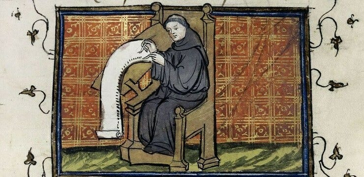 Middeleeuwse miniatuur, begin 15e eeuw (British Library, BL Royal 17 E III, f. 145, CC BY 4.0)