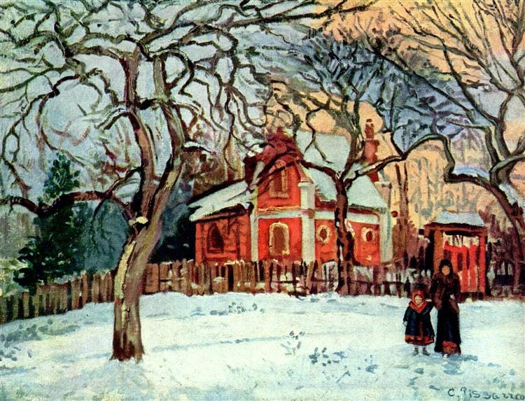 Chestnut Trees, Louveciennes, Winter, 1872 - Camille Pissarro - WikiArt.org