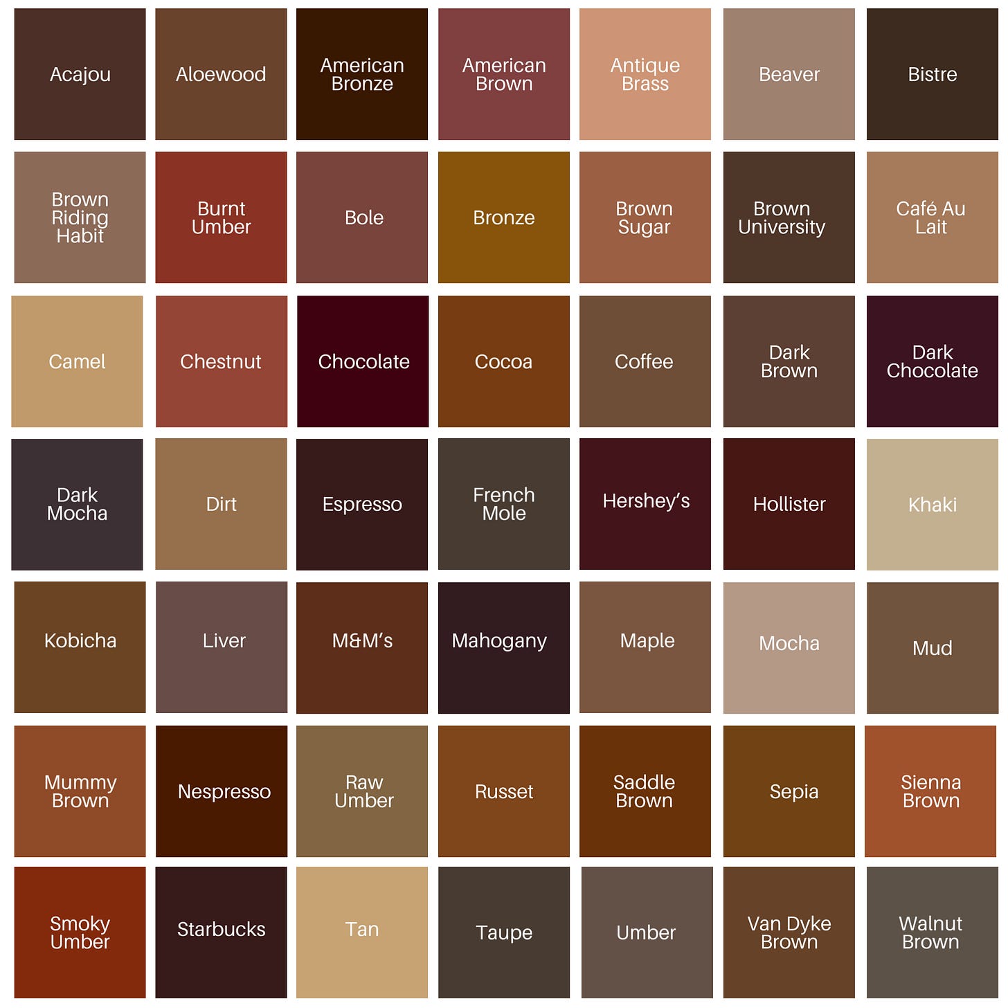 Brown Color Inspiration | Brown color palette, Brown color names, Brown ...