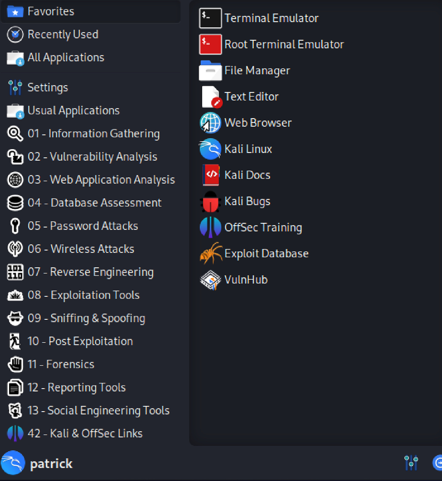 Kali Linux tools categories