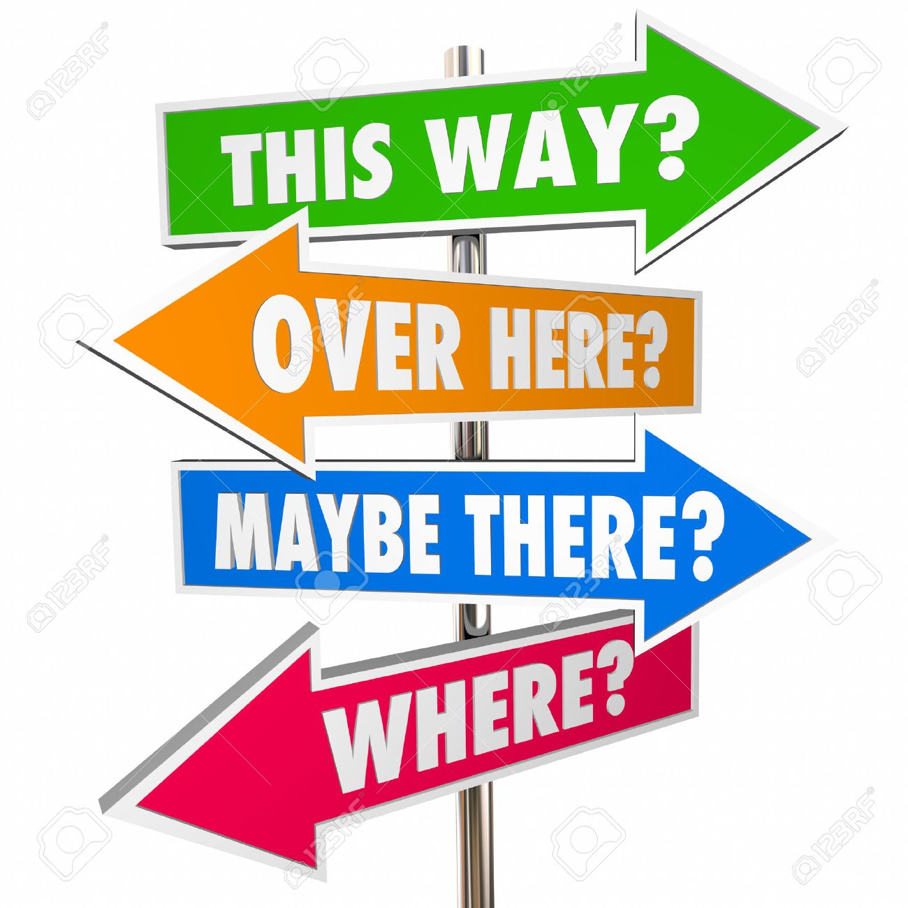 This Way Over There Arrow Signs Lost Confusion Help Direction 3D Stock  Photo, Picture And Royalty Free Image. Image 53467607.