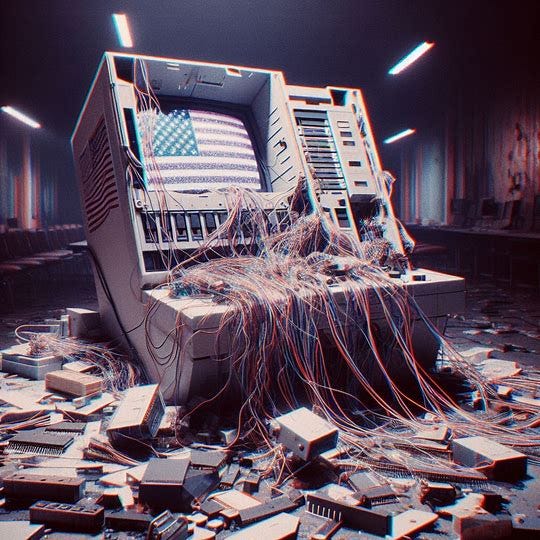a voting machine that has been damaged beyond repair. Image 4 of 4