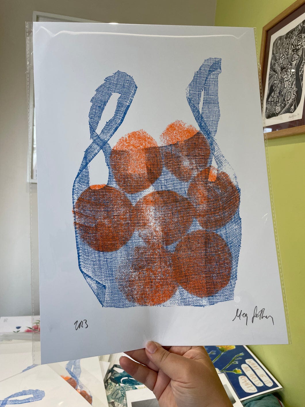 Oranges In Net Bag Risograph Print A3 – Megan Fatharly