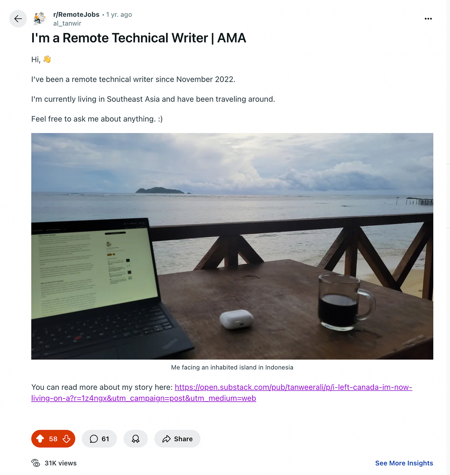 Reddit post screenshot.