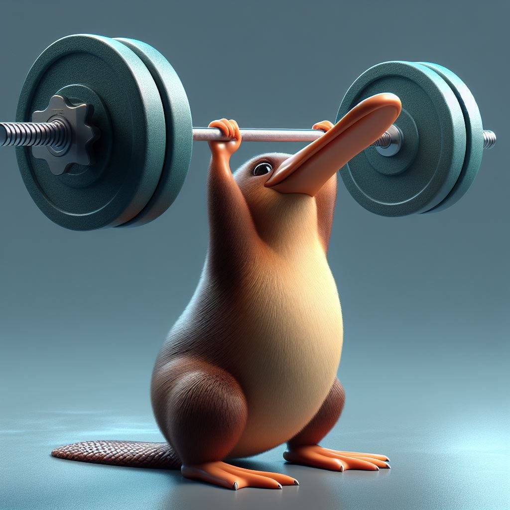 3d rederning platypus realistic weightlifting overhead