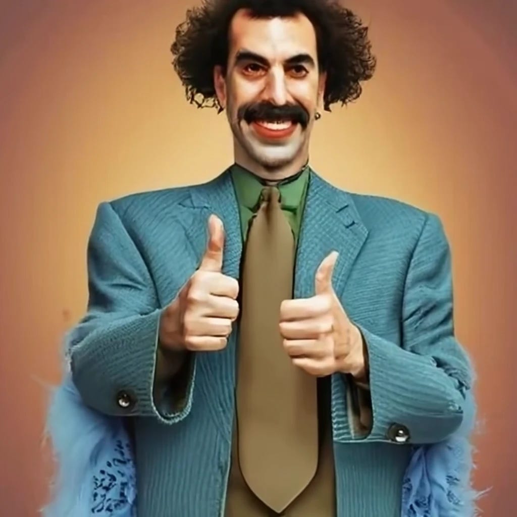 Borat Sagdiyev holding thumbs up
