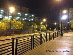 The two Cadence maxi-dorms can be seen at left and right, just beyond the 4th Ave Underpass.