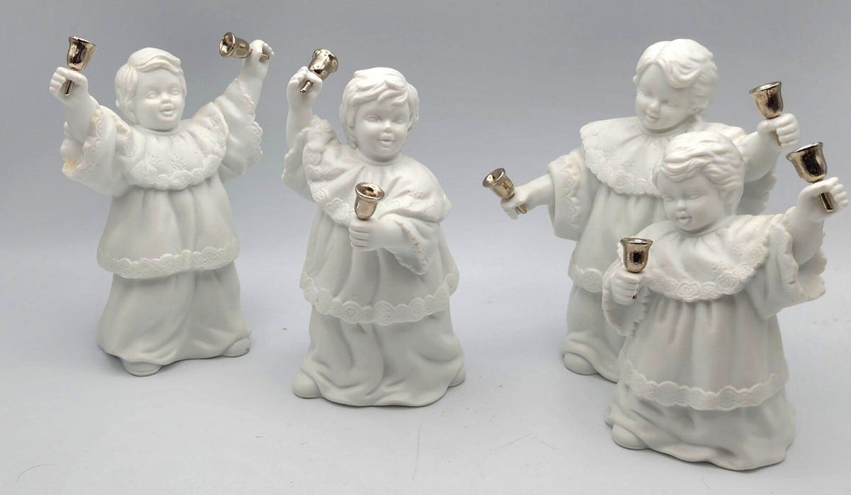 Dept. 56 Bisque Porcelain Winter Silhouette Choir Bell Ringers 3 Christmas