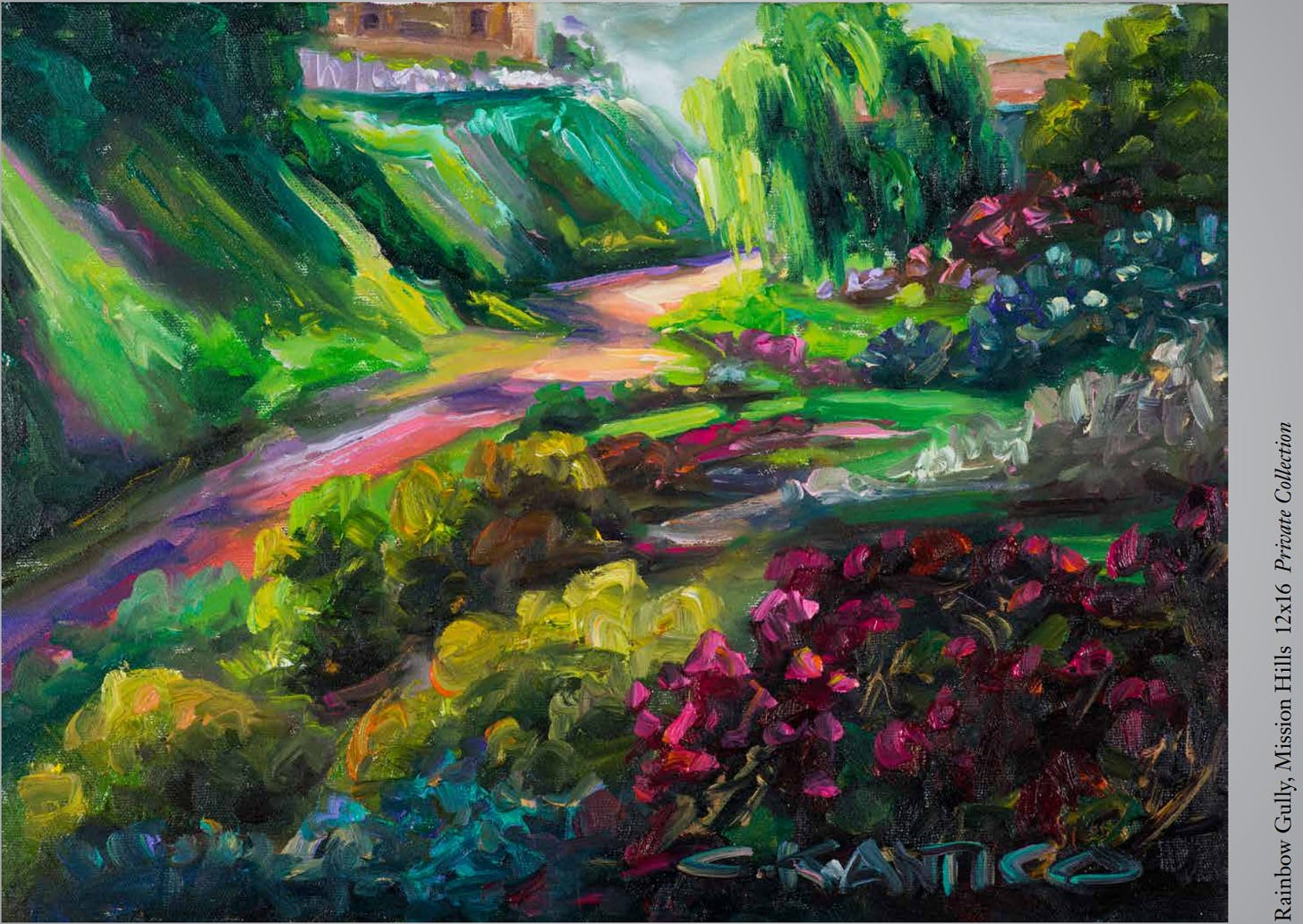 Painting of a landscape in rainbow colours