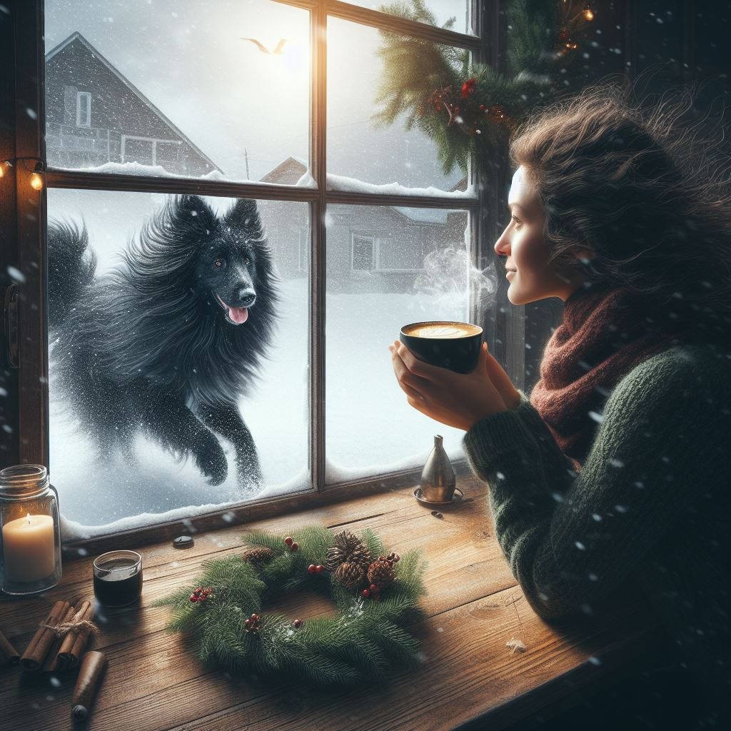 Dog in snow. Image by Bing