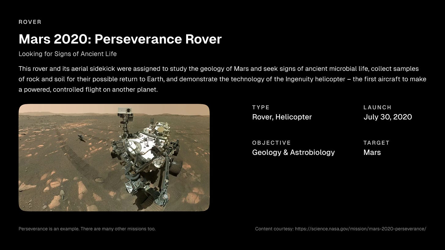 Rover spacecraft example - Mars 2020: Perseverance Rover (Looking for Signs of Ancient Life)