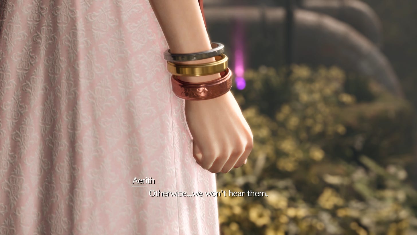 Aerith: "Otherwise...we won't hear them."