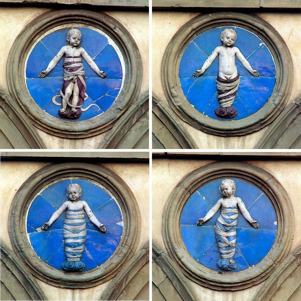 Andrea della Robbia Glazed terra cotta reliefs of swaddled babes | Filippo  brunelleschi, Italian sculpture, Art history