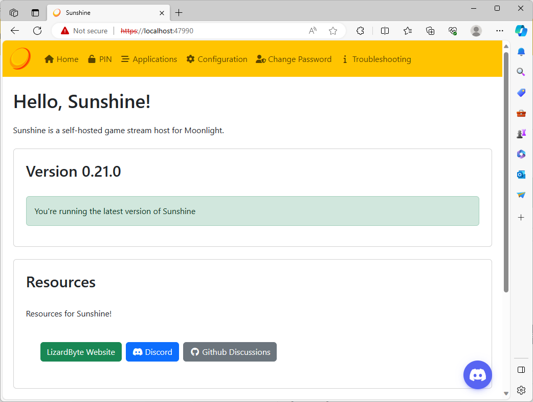 Sunshine application's web user interface