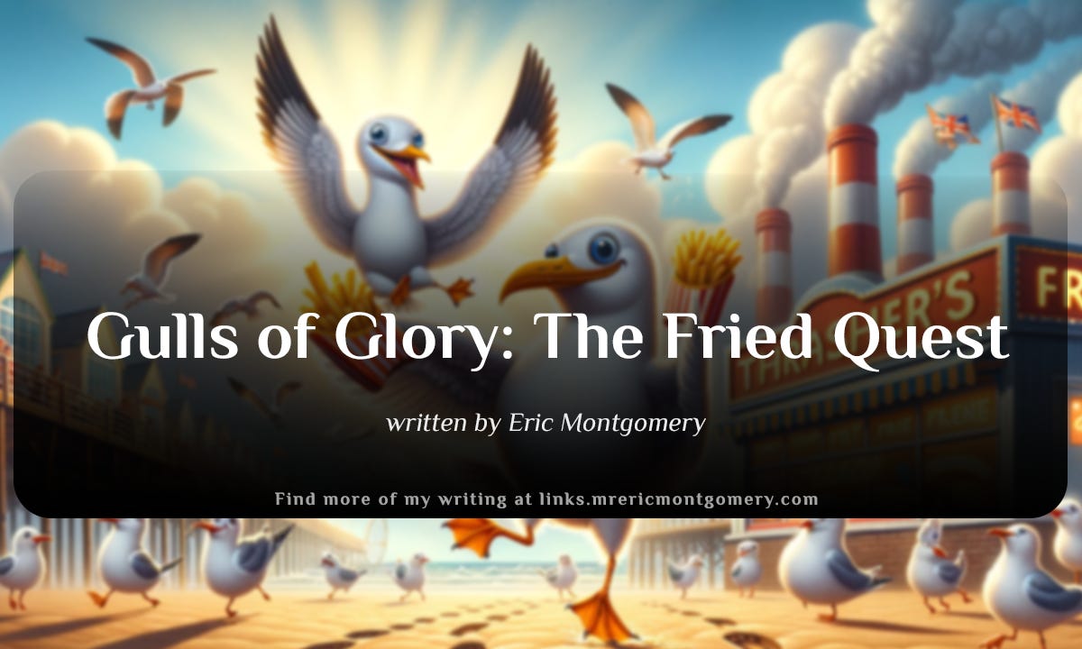  the image reflecting the story of Larry and David's fried quest at Rehoboth Beach. Used as cover art for a short whimsical story "Gulls of Glory: The Fried Quest" written by Eric Montgomery