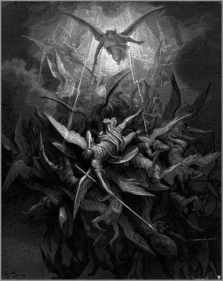 Gustave Doré depiction of the war in Heaven and angels falling