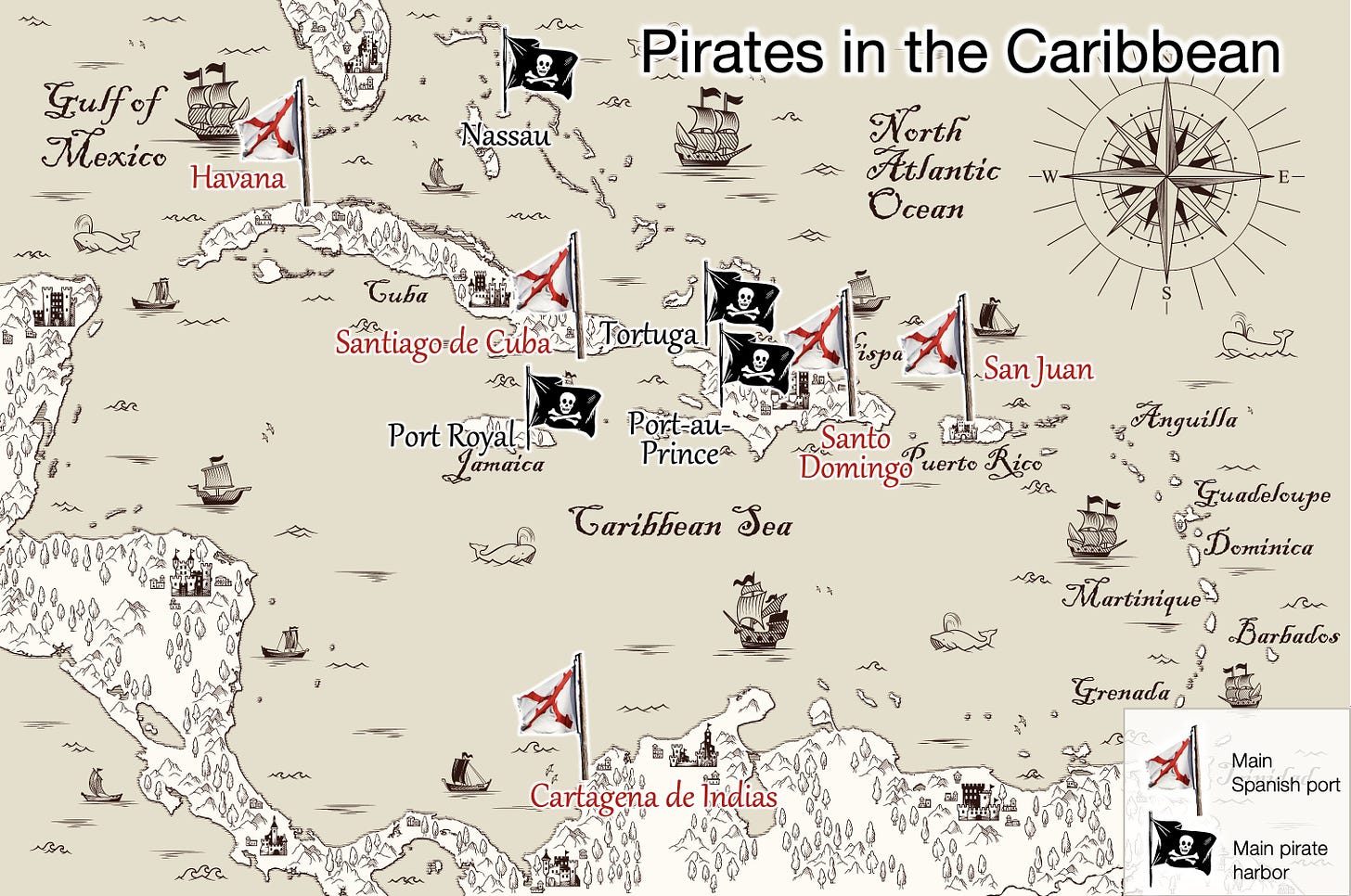 Tomas Pueyo on Twitter: "As a pirate, you want to be as close as possible  to these ports. And that's why their main harbors were in Nassau (Bahamas),  Port-au-Prince (Hispaniola), Tortuga (close