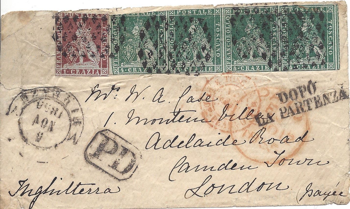 1855 letter sent from Tuscany to England