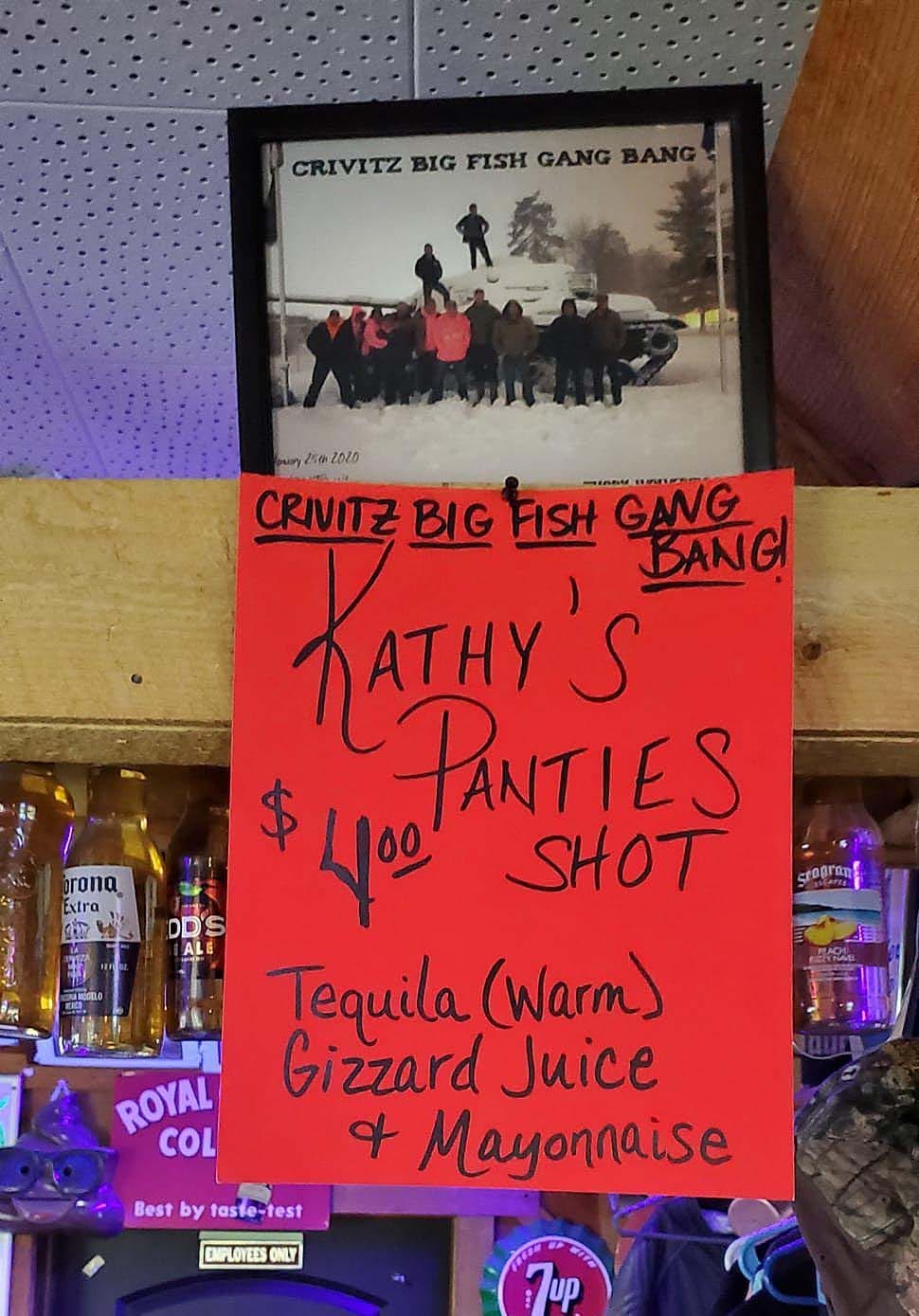 Kathy's Panties shot at a dive bar in Crivitz, WI