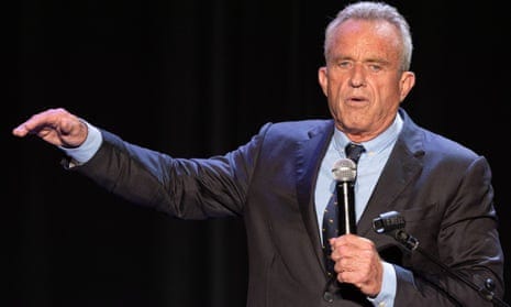 Robert F Kennedy Jr speaks in Los Angeles, California, earlier this month. A third-party run could upset calculations surrounding the expected Biden-Trump match-up.