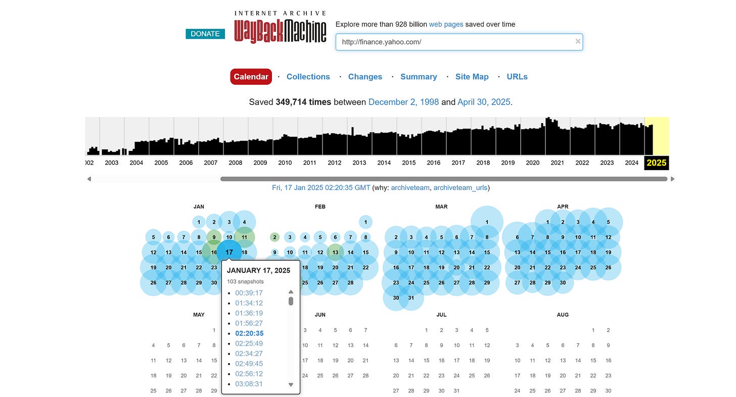 Accessing a specific snapshot of a webpage on the Wayback Machine
