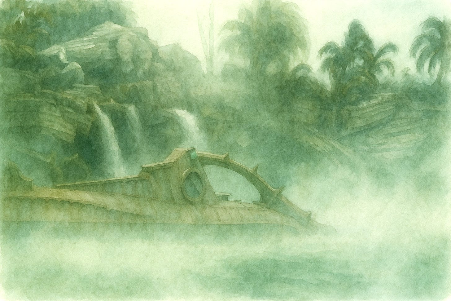 watercolor art of a nautilus from the magic kingdom's 20,000 leagues under the sea attraction