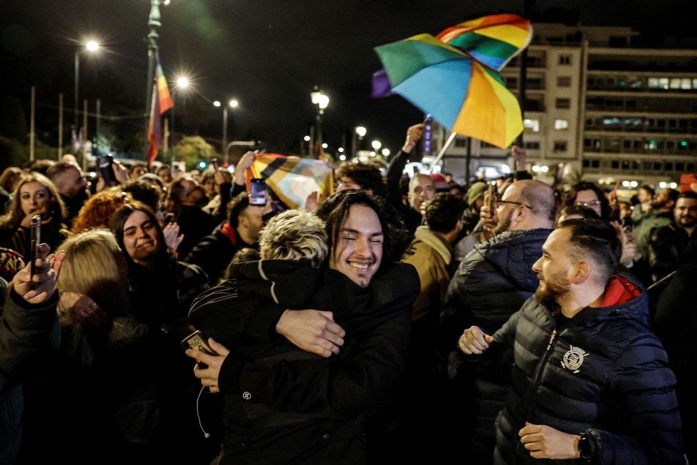 A celebration in Athens after the vote. (Louisa Gouliamaki/Reuters)