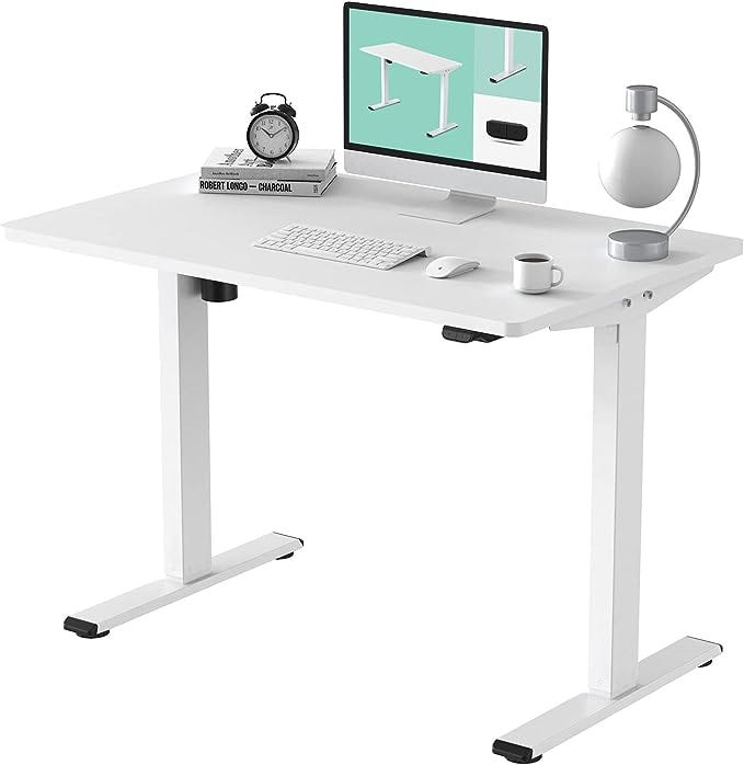FLEXISPOT Electric Standing Desk White Whole Piece 48 x 30 Inch Desktop Adjustable Height Desk Home Office Computer Workstation Sit Stand up Desk (White Frame + 48inch White Top, 2 Packages)