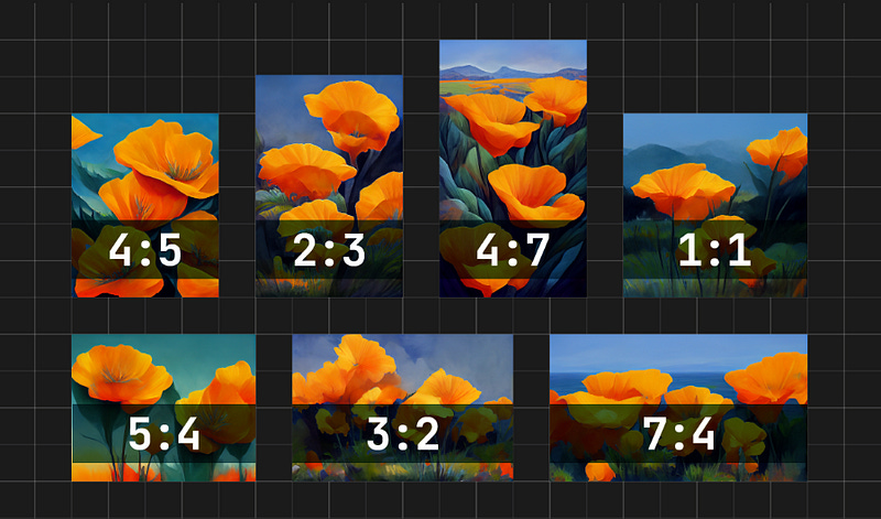 Screenshot explaining the different formats for images in Midjourney
