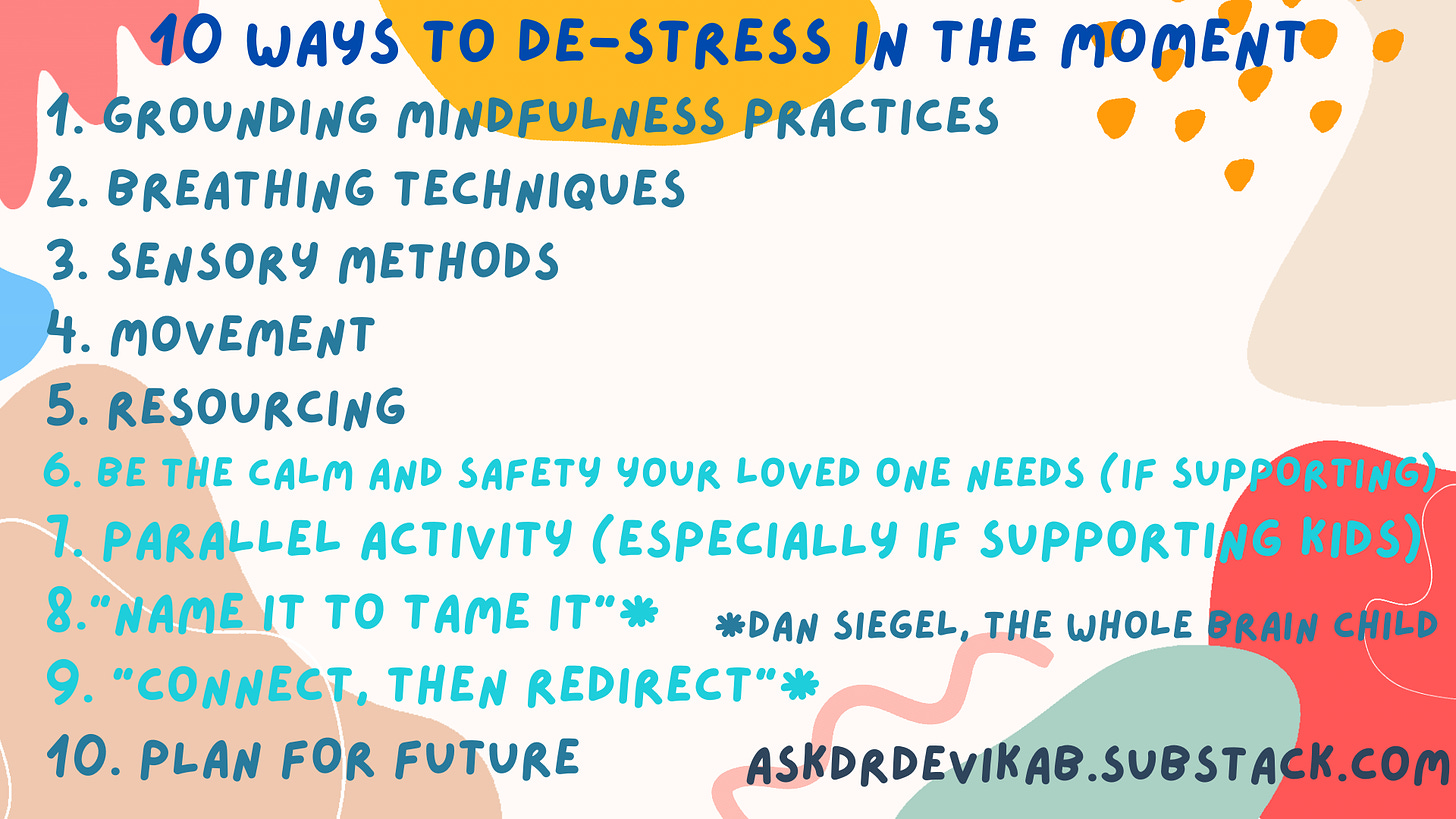 10 ways to destress in the moment: List of all 10 strategies numbered in this article.