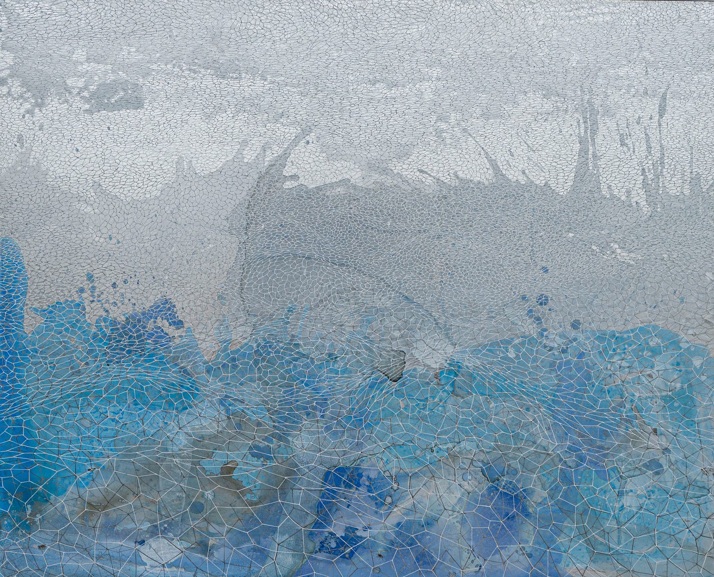 A painting of the surface of water with a network of intersecting lines