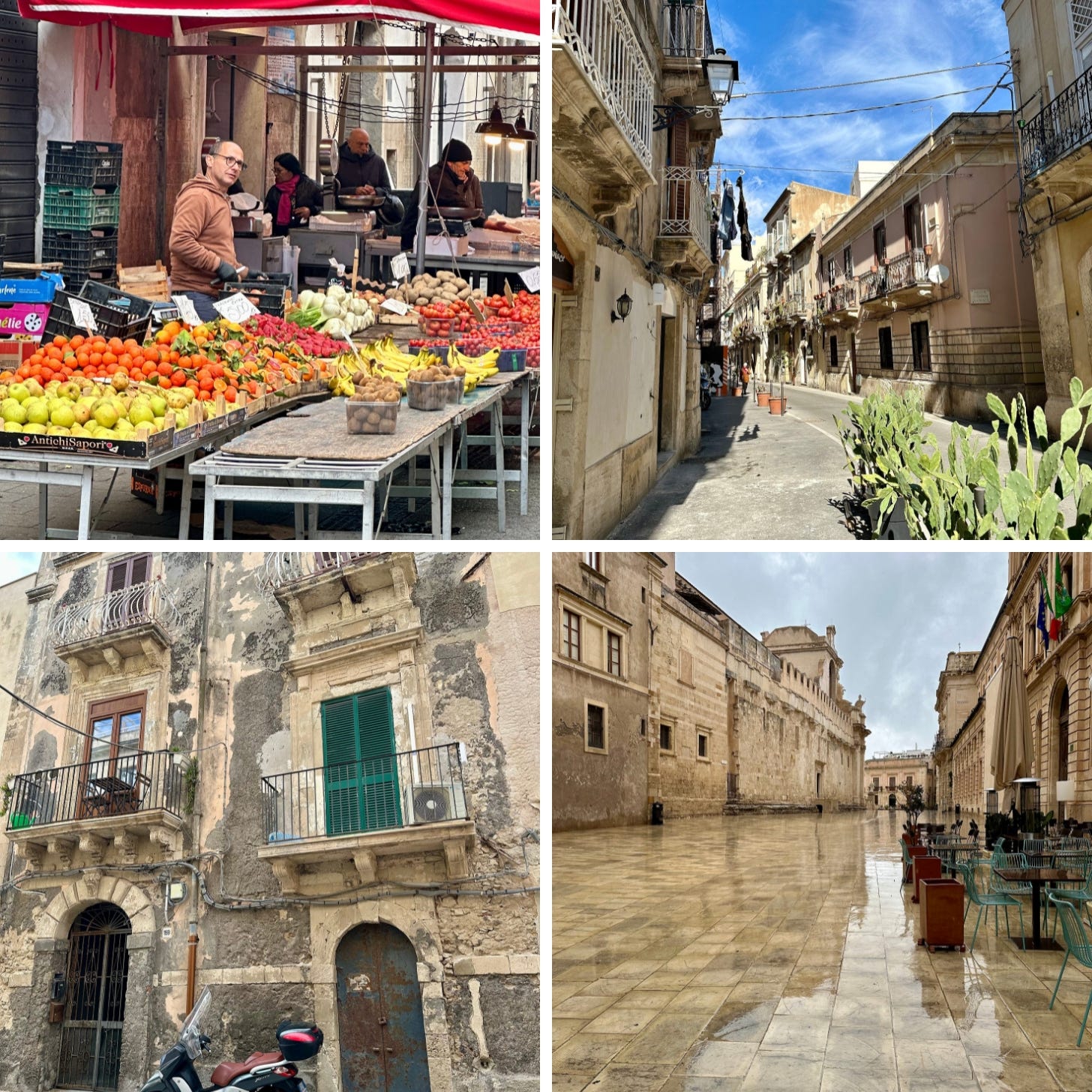 Images show street scenes from Sicily