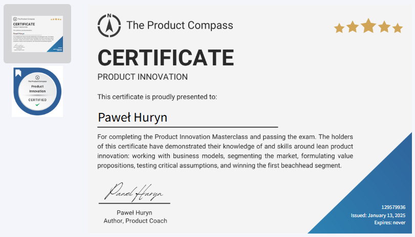 Product Innovation Masterclass Certificate