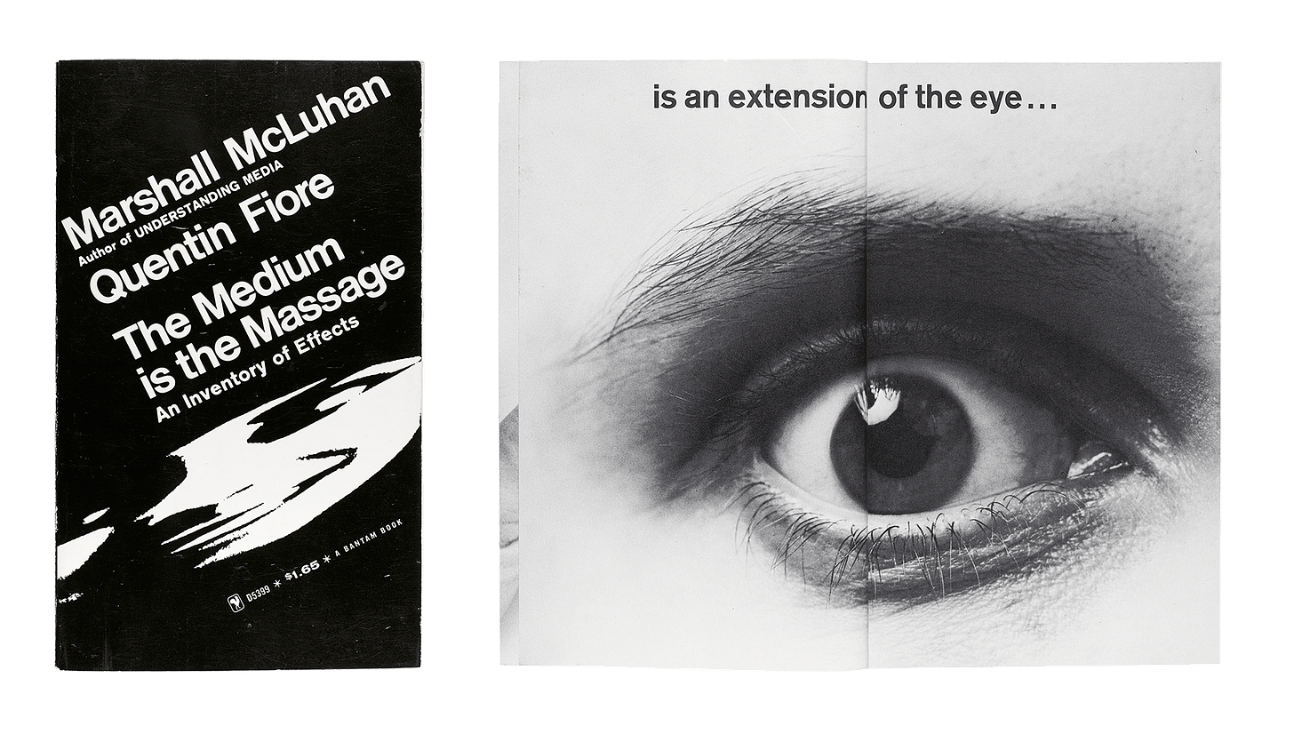 The Medium is the Massage: An Inventory of Effects 1967; bottom: Peter Moore, Eye from The Medium is the Massage 1967 Photo by Peter Moore/Licensed by VAGA, New York, NY 