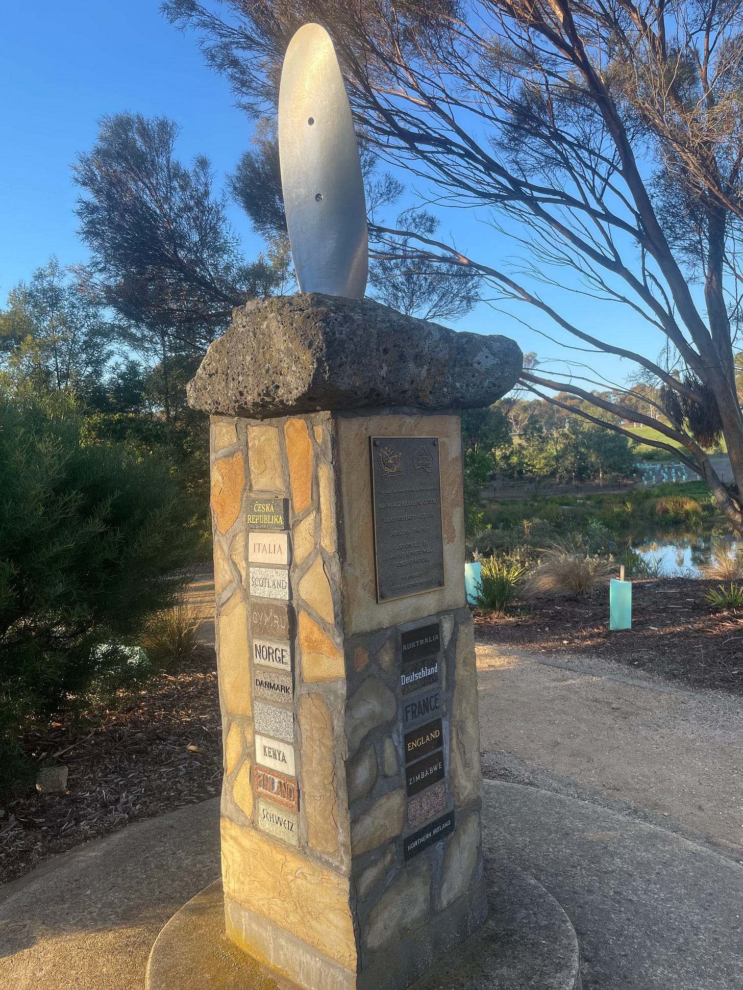 Photo of the 1997 Commemorative Peace Cairn at Deakin University