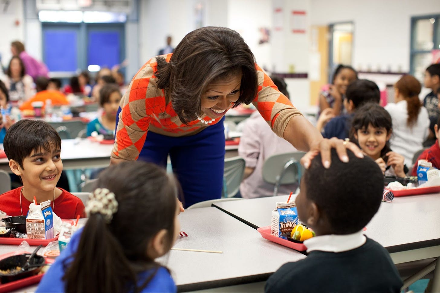 Former First Lady Michelle Obama visits with students at Parklawn Elementary School in Alexandria, Va., in 2012. 