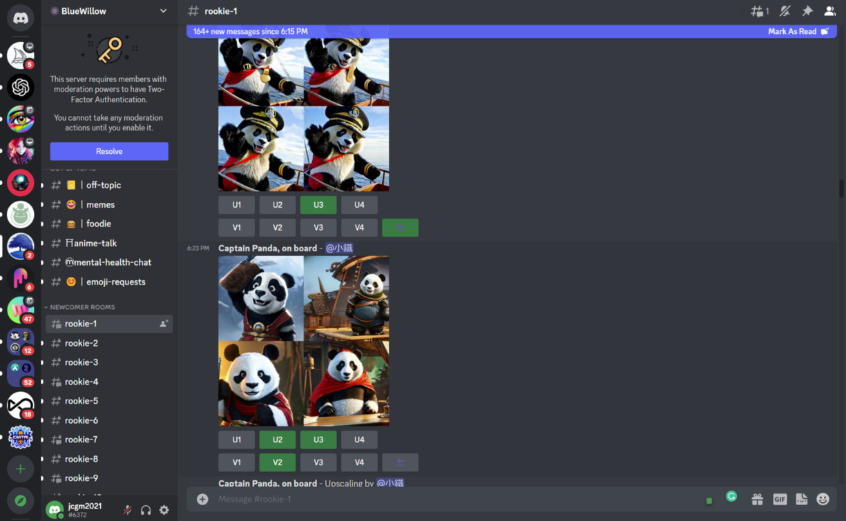 BlueWillow AI sample image generation on Discord