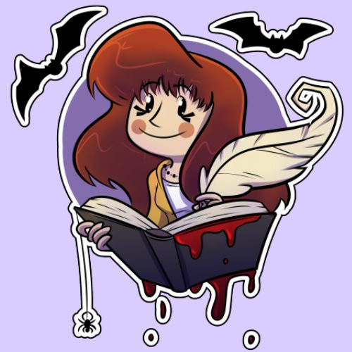The Resident Anna logo, showing a cartoon doodle of Anna writing in a spooky book with a large quill.