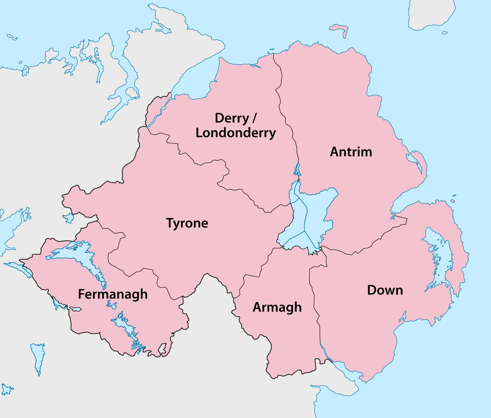 County map of Northern Ireland. County map of Northern Ireland.