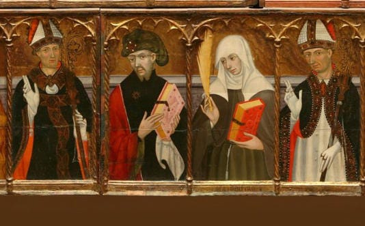St Elzéar and his wife St Delphine flanked by the two bishops, St Restitutus and St Martial, painted in 1415 by Lluis Borrassà - Museu Episcopal de Vic