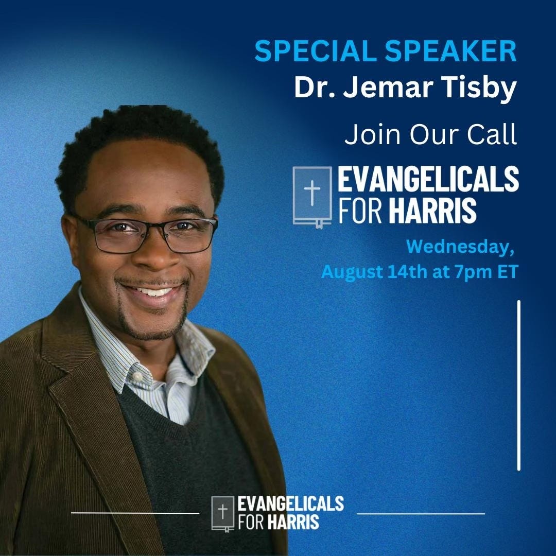 Promo graphic for Evangelicals For Harris online event